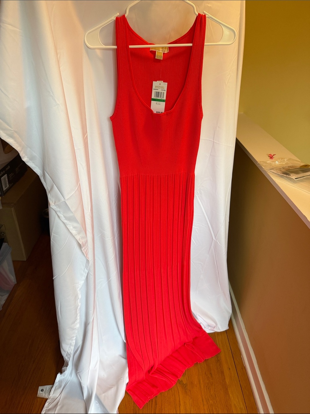Michael Kors Sleeveless Ribbed Maxi Dress in Coral